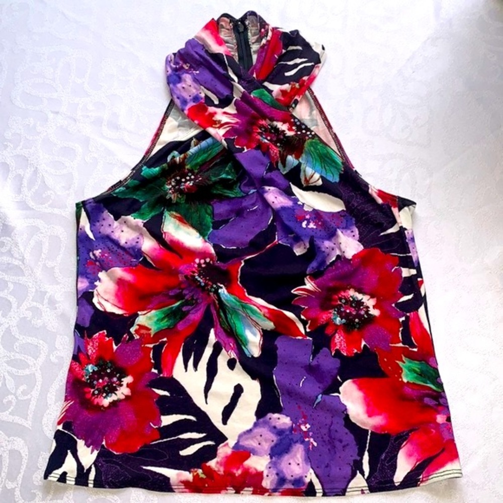 WORTH NEW YORK FLORAL CRISSCROSS SLEEVELESS TOP SIZE 4